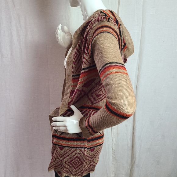 Say What? Women's M Open Cardigan Red Brown Southwestern Navajo Long Sleeves - Picture 4 of 14